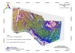 High Resolution Ground Magnetic Survey Composite RTP-1VD-AS Image, interpreted magnetic domains Gunnedah Basin Coal