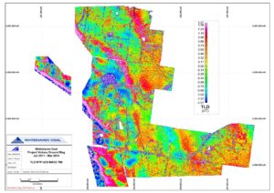 High resolution ground magnetic survey surrounding a coal mine in Gunnedah Basin Tilt Derivative (TLD) UC8