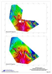 Actual (top) Vs Modeled (bottom) High Resolution Ground Magnetic Survey 10m line spacing Gunnedah Basin Coal RTP