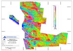 High resolution ground magnetic survey surrounding a coal mine in Gunnedah Basin Horizontal Derivative in Northern Direction RTP UC4