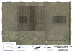 Croydon District NW Qld Google satellite image of the ground magnetic survey area showing the walked lines 100m & 50m line spacing Google Earth Image.